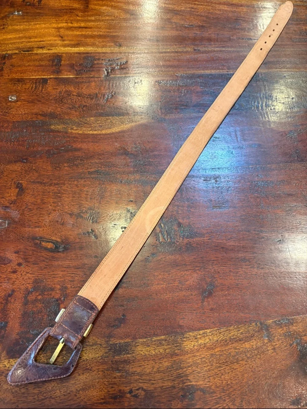 Vintage Brown Leather Belt with Triangle Buckle size Medium